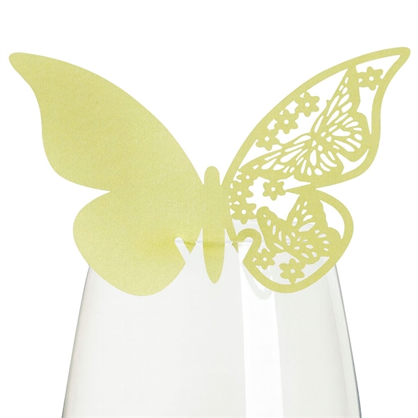 Bordkort Sommerfugl limegrøn perlemor, 10 stk. borddækning