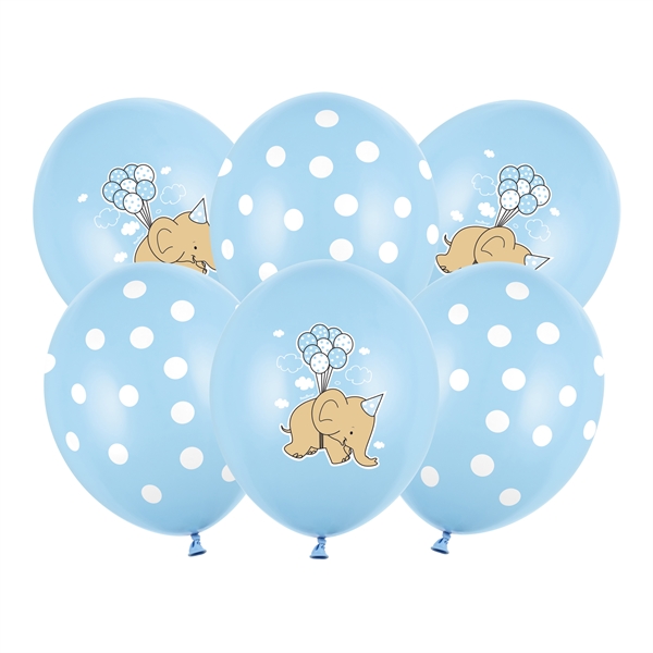Balloner Elefant lyseblå mix 30cm, 6 stk. barnedåb og børnefødselsdag