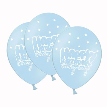 Balloner Happy Birthday Baby Boy lyseblå 30cm, 6 stk. festartikler