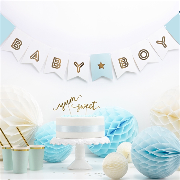 Guirlande Baby-Boy hvid/blå/guld 1,6m babyshower og gender reveal