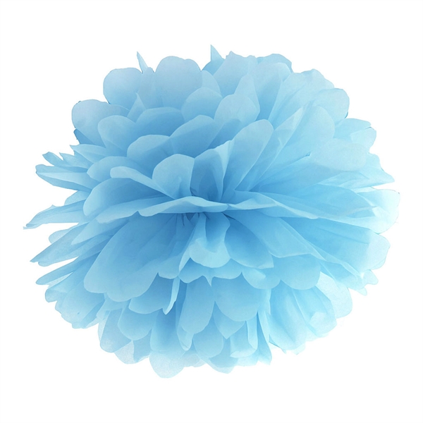 Pompon papirdekoration lyseblå 25cm festartikler
