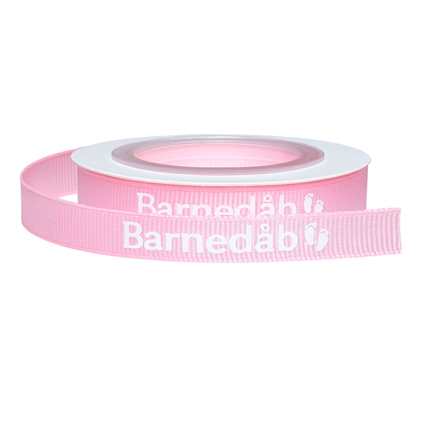 Bånd Barnedåb lyserød/hvid 1cm x 5m barnedåbspynt