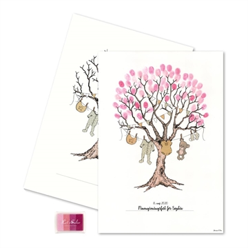 Gæsteplakat Fingeraftryk Barnedåbstræ lyserød barnedåb