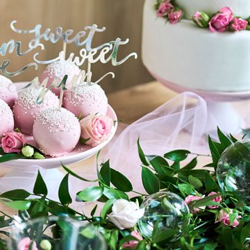 Tyl med glimmer lyserød 15cm x 9m bryllup borddækning