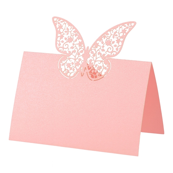 Sommerfugle Bordkort lyserød perlemor, 10 stk. borddækning