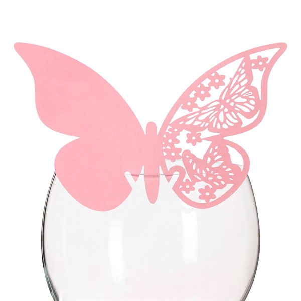 Bordkort Sommerfugl lyserød, 10 stk. borddækning