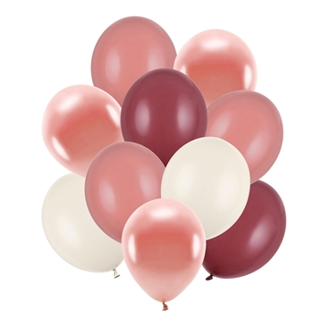 Balloner Mix lyserød/mørk rød/beige, 10 stk. festpynt