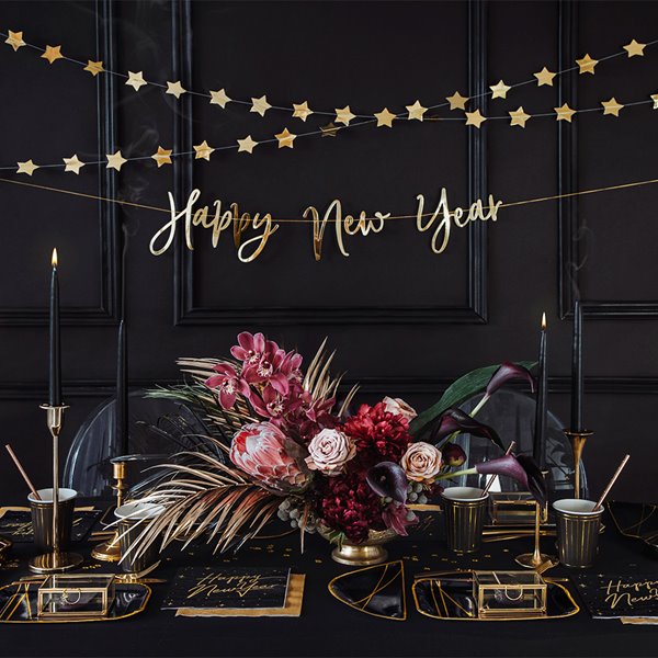 Servietter Happy New Year sort/guld 33cm x 33cm, 20 stk. festartikler