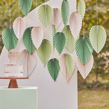 Backdrop / dekoration palmeblade creme/grøn udsmykning