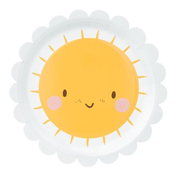 Paptallerken Smiley sol hvid/gul 18cm, 6 stk. engangsservice