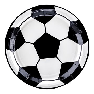 Paptallerken Fodbold hvid/sort 18cm, 6 stk. festartikler