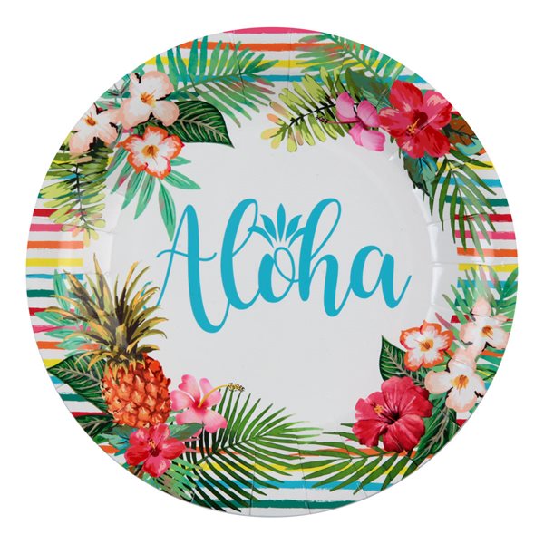 Paptallerken Hawaii Aloha 23cm, 10 stk. sommerfest