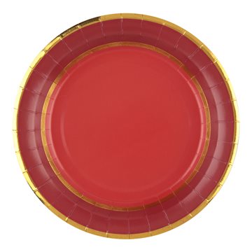 Paptallerken rød/guld 22,5cm, 10 stk. bordpynt til jul