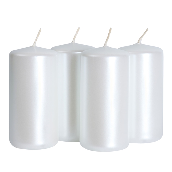 Bloklys perlehvid 5cm x 10cm, 4 stk. stearinlys