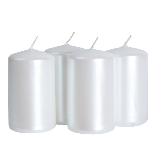 Bloklys perlehvid 4cm x 7cm, 4 stk. stearinlys