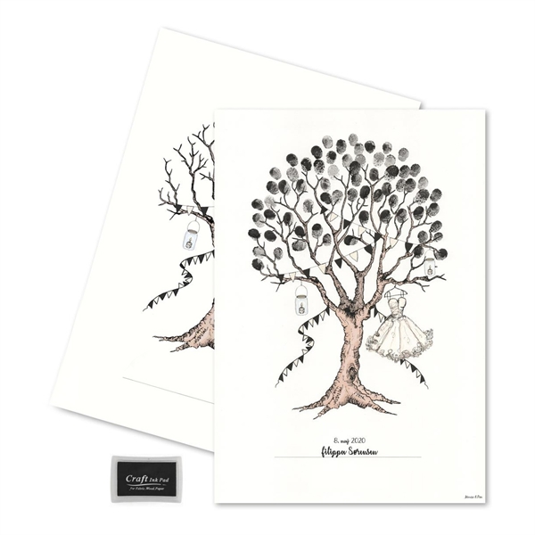 Gæsteplakat Fingeraftryk Konfirmationstræ sort pigekonfirmation