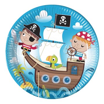 Paptallerken Pirater sørøverskib 23cm, 8 stk. festartikler