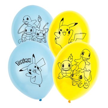  Balloner Pokemon gul/blå 27,5cm, 6 stk. festartikler børnefødselsdag