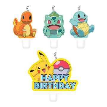 Kagelys Pokemon Happy Birthday, 4 stk. lagkagelys børnefødselsdag