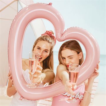 Folieballon Hjerte selfie-ramme rosa 73cm x 72cm bryllup og polterabend