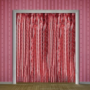 Lametta forhæng/backdrop rød 2,5m x 90cm festartikler