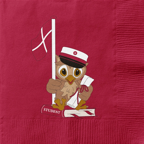 Servietter Student Ugle rød 33cm x 33cm, 20 stk. studenterfest