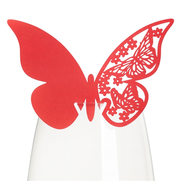Bordkort Sommerfugl rød, 10 stk. borddækning