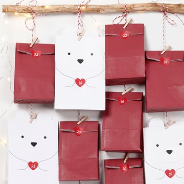 Stickers Kalendertal til pakkekalender Hjerter rød 1-24 festartikler