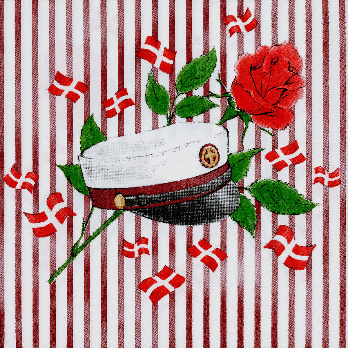 Servietter Rød Student med striber 33cm x 33cm, 20 stk.