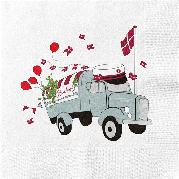 Servietter Studentervogn hvid/rød 33cm x 33cm, 20 stk. studenterfest