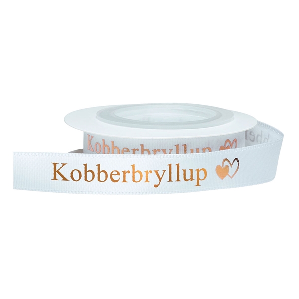 Satinbånd Kobberbryllup hvid/kobber 1,2cm x 5m kobberbryllupspynt
