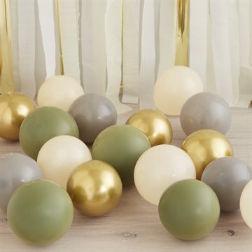 Balloner hvid/grøn/guld 13cm, 40 stk. ballondekoration