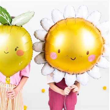 Folieballon Smiley blomst hvid/gul børnefødselsdag