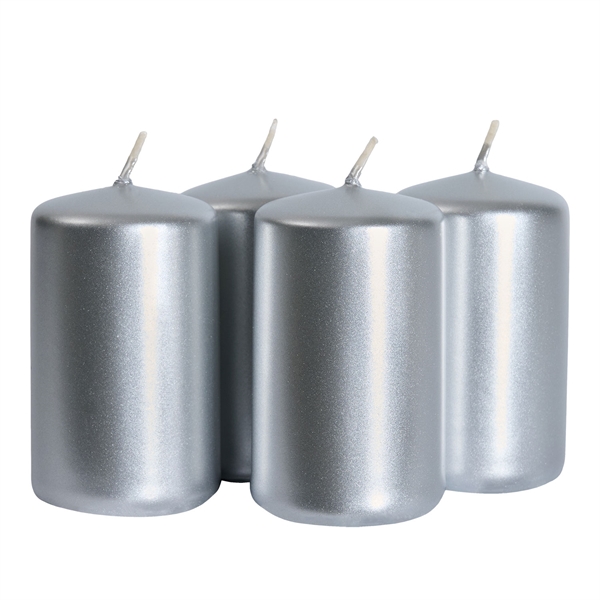 Bloklys sølv 4cm x 7cm, 4 stk. stearinlys