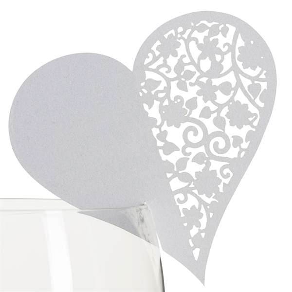 Bordkort Hjerte sølv perlemor, 10 stk. borddækning