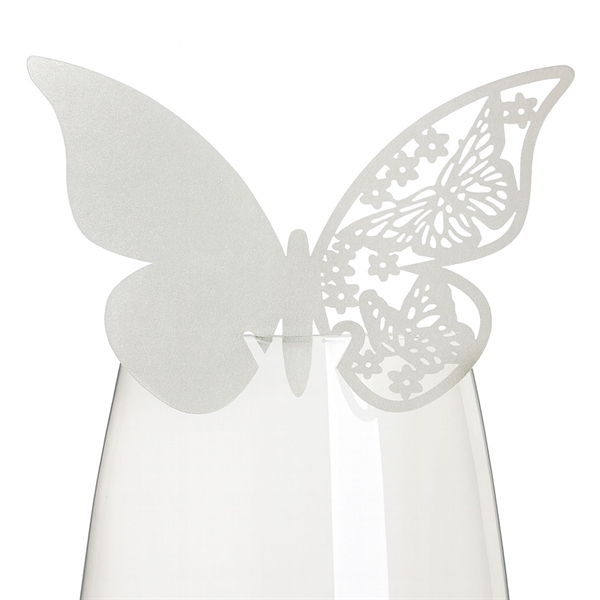 Bordkort Sommerfugl sølv perlemor, 10 stk. borddækning