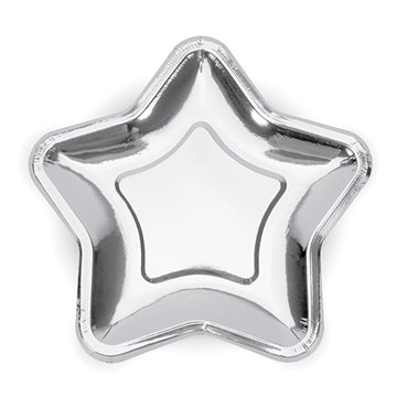 Paptallerken Stjerne sølv metallic 18cm, 6 stk.