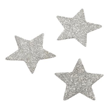Stjerner sølv glimmer 5cm, 10 stk. pynt til juledekorationer