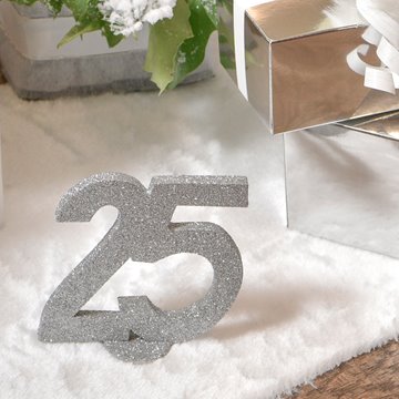 Sølvbryllup 25 år bordpynt sølvglimmer 10cm festartikler
