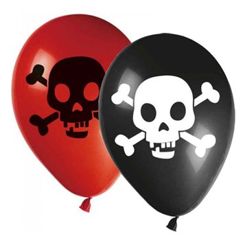 Balloner Pirat rød/sort 28cm, 8 stk. festartikler