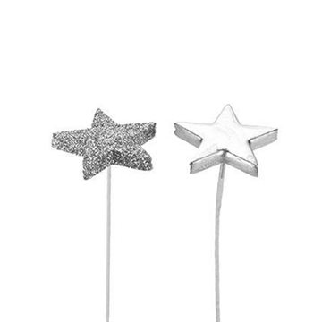 Stjerne på pind sølv/glitter sølv 15,5cm, 24 stk. dekorationsmateriale