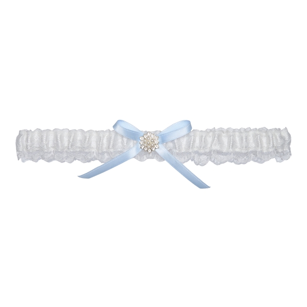 Strømpebånd blå sløjfe og perleblomst smal bryllupstradition