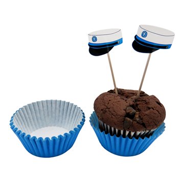 Muffinform med kageflag Student blå, 24 stk. festartikler