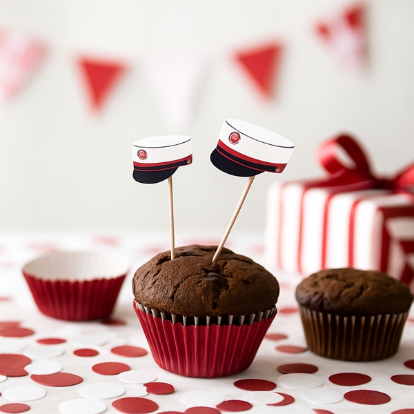 Muffinform med kageflag Student rød, 24 stk. studenterpynt