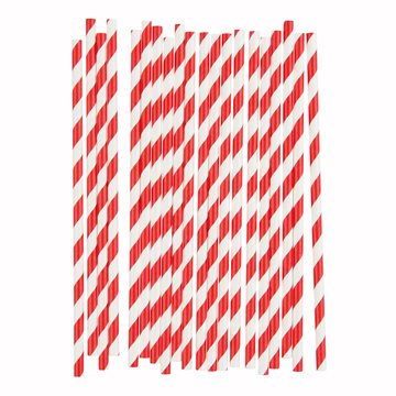 Sugerør Striber papir hvid/rød 19,5cm, 20 stk. festartikler