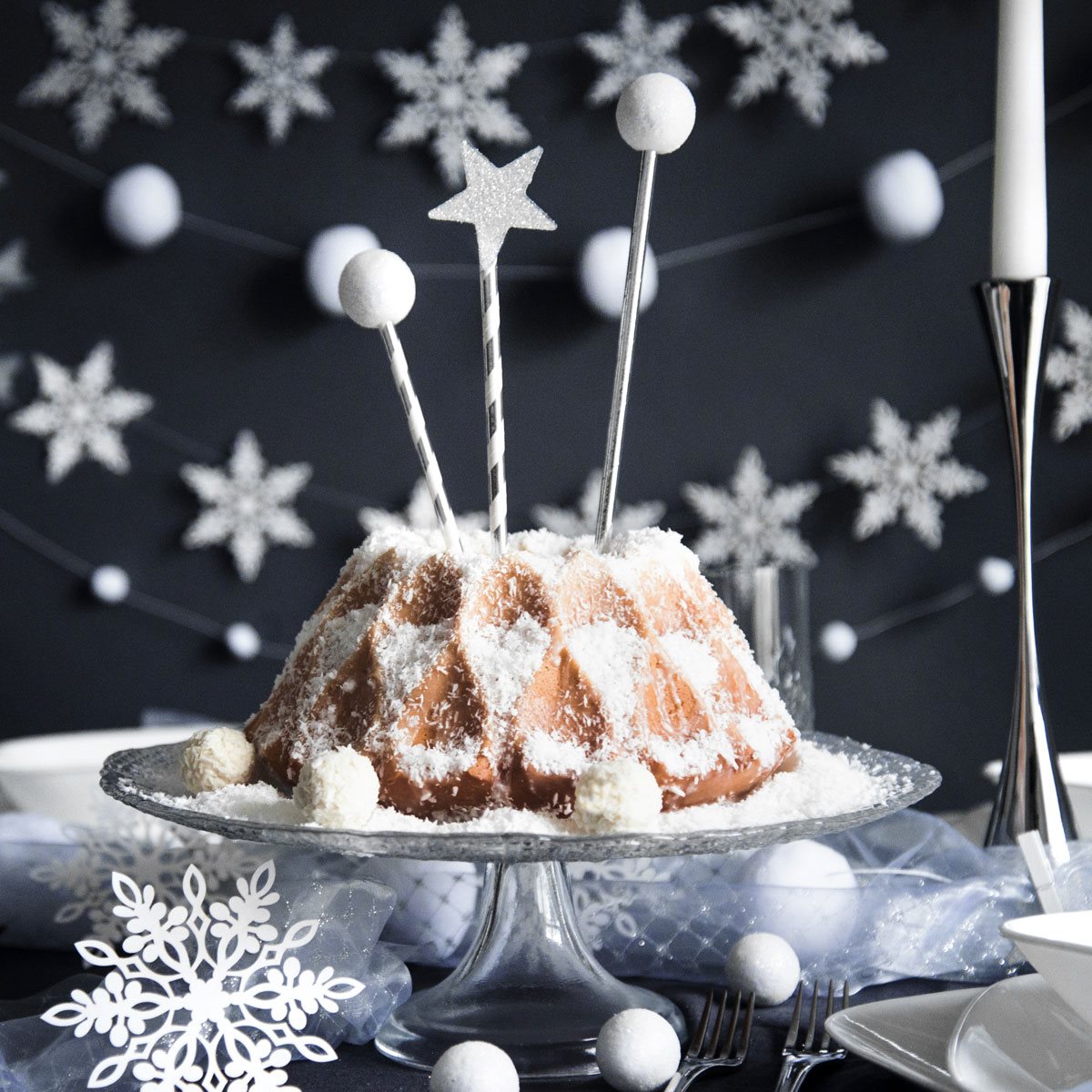 Sugerør Striber hvid/sølv 19,5cm, 10 stk.