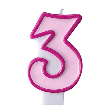 Fødselsdagslys tal 3 lyserød. festartikler