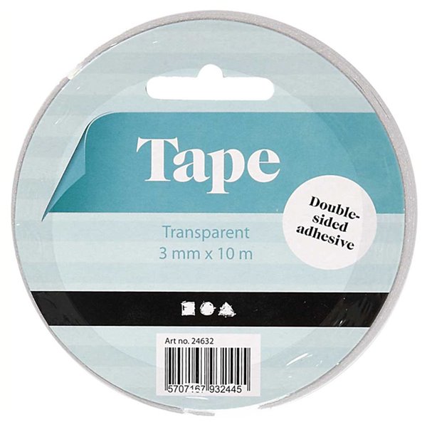 Dobbeltklæbende tape 3mm x 10m hobby