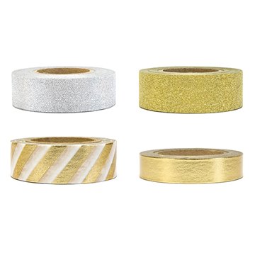 Washi tape glitter sølv/guld, 4 ruller festartikler