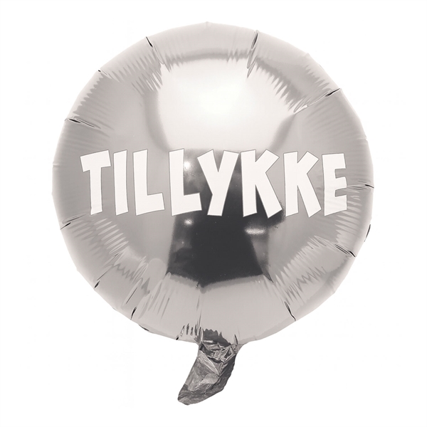 Folieballon Tillykke hvid/sølv 44cm fødselsdagsballon